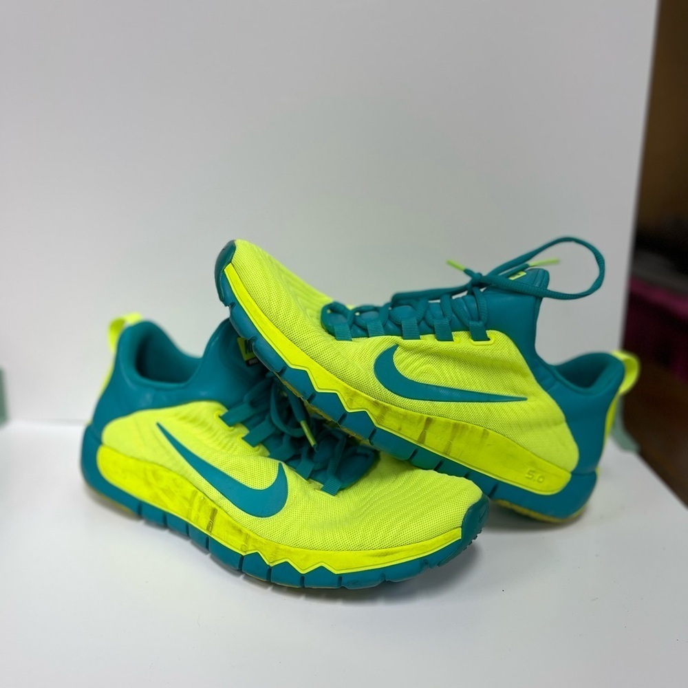 Nike Men’s Sneakers - Neon Yellow and Teal